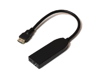 Inneos | Why Fiber? Why Now? A black 4k hdmi balun on a white background.